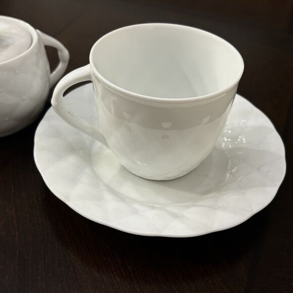Mikasa VTG Fine China Palladio White Set Of 4 Teacups Saucers Creamer Sugar Bowl - Picture 3 of 9